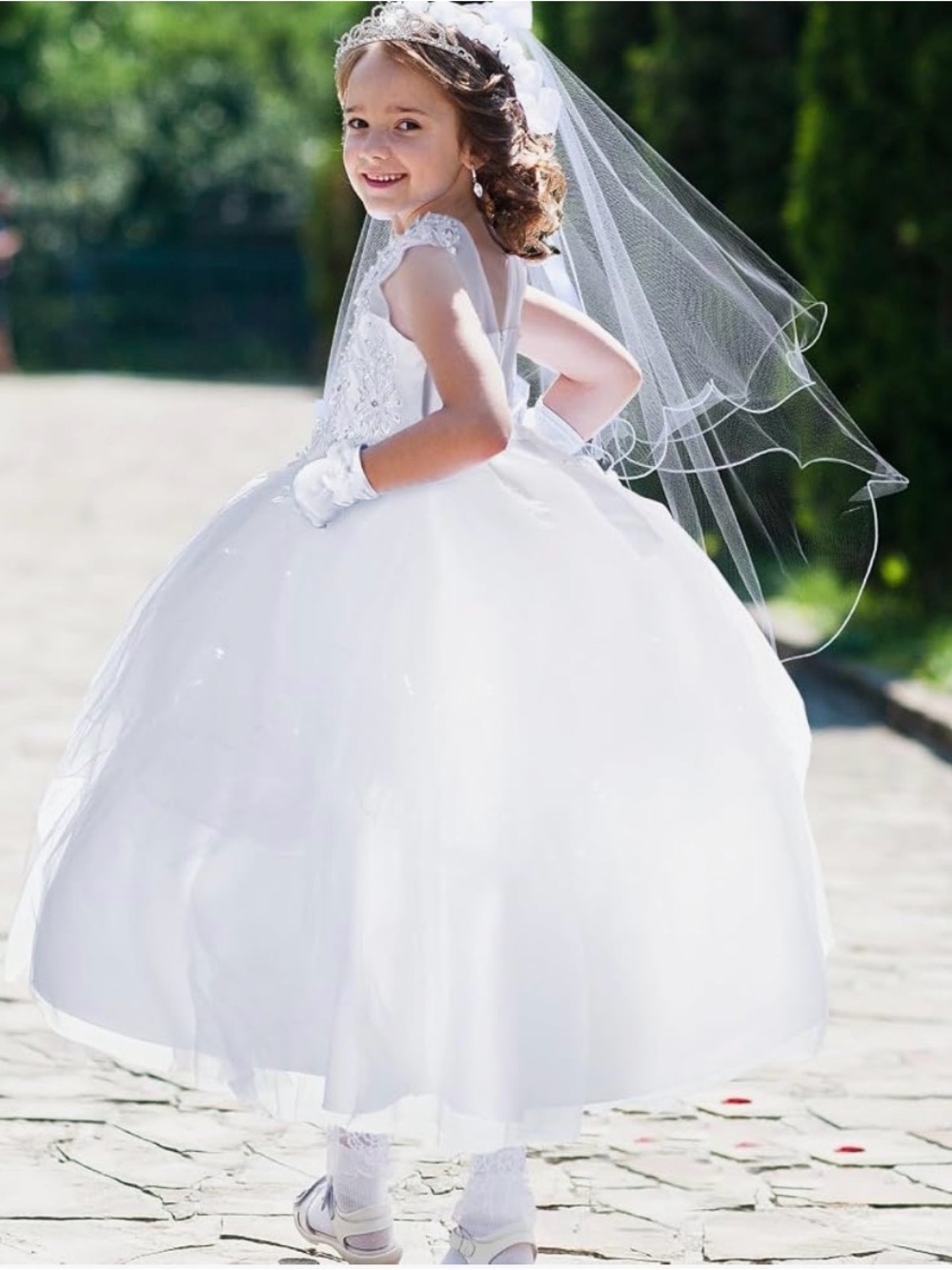 White Girls' Communion/Princess Dress Veil & Accessories Sz 140 girls 10-12